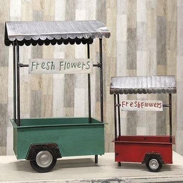2/Set, Antiqued Metal Flower Carts - The Fox Decor